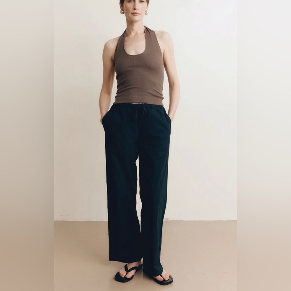 Poplin Siena Organic Wide Leg Drawstring Women's Pants in Black